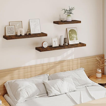 Vivelove Floating Shelves for Wall Mounted, 32 Inches Long Shelves, Display Shelf for Bathroom Living Room Kitchen Bedroom Office Farmhouse Home Decor, 32" X 9.3" X 1.5" - Set of 2, Rustic Brown