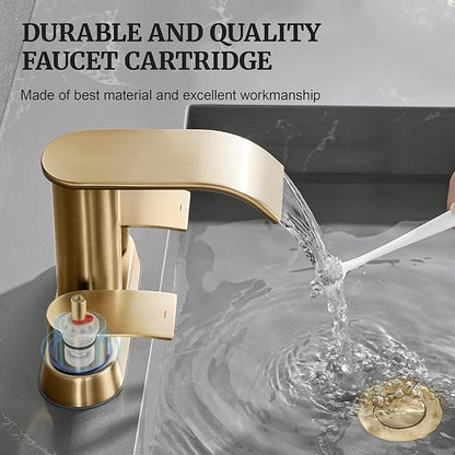 Ultimate Unicorn Bathroom Faucet for Sink Champagne Bronze, 4 Inch Bathroom Faucet for 3 Hole or 2 Hole, 2 Handle Waterfall Faucets with Pop up Drain, Centerset Faucets for RV Counter