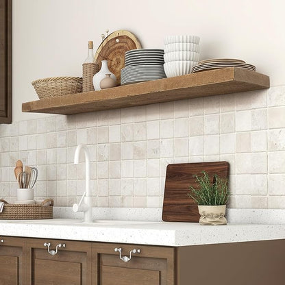 FLYJOE Floating Shelves - 8" Deep Rustic Reclaimed Barnwood Wall Hanging Shelves with Invisible Heavy-Duty Metal Bracket - Wall Mounted - Farmhouse Style - 48 inches, Distressed Natural