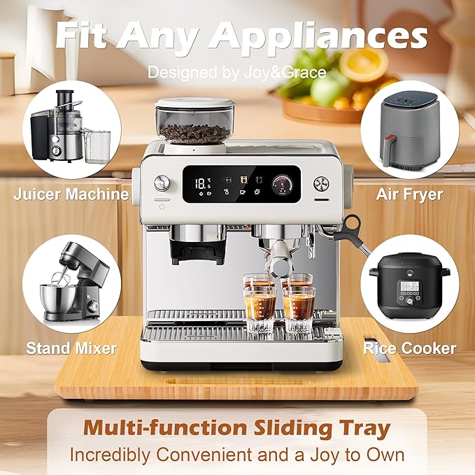 oy&Grace Appliance Slider for Kitchen Appliances 360° Rolling Sliding Tray for Coffee Maker Countertop, Bamboo Coffee Pot Slider Rolling Tray with Universal Rollers (Natural, Large 16"x13")