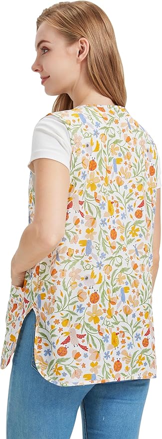 Nanxson Cobbler Apron for Women with 2 Patch Pockets Cotton Printed Vintage Apron with Buttons for Work Chef Kitchen Home