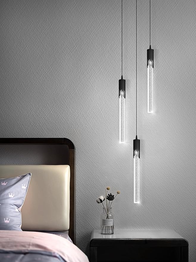 Flashing God 3 Light Mini Chandelier Black Modern Crystal LED Pendant Light for Kitchen Island Adjustable Hanging Light Fixture for Dinning Room Bedroom Dimmable 2700K 4500K 6000K
