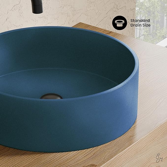 Swiss Madison Lisse 14.5" Concrete Round Vessel Sink in Matte Royal Blue