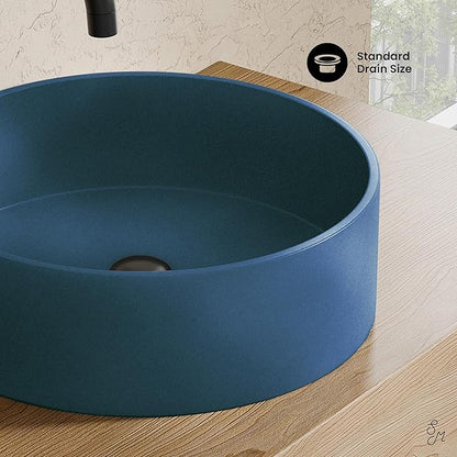 Swiss Madison Lisse 14.5" Concrete Round Vessel Sink in Matte Royal Blue