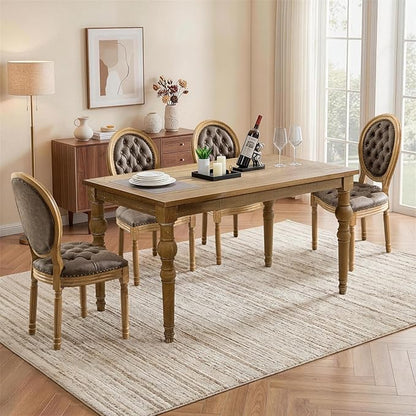 SoarFlash French Dining Chairs Set of 4, Vantage Dining Chair with Round Back, Farmhouse Country PU Leather Dining Chair for Kitchen,Bedroom,Brown