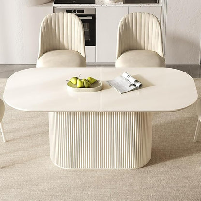 70" Oval Dining Table Set for 4, Modern Dining Room Table with 4 Chairs for Kitchen, Living Room, Bar, 5 Piece Kitchen Tables Set, Cream White Oval Dinner Tables with Stable Pedestal
