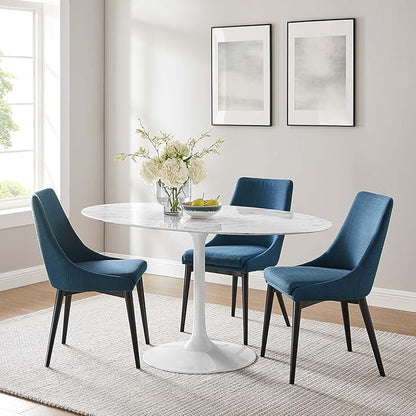 Modway Lippa 60" Oval-Shaped Mid-Century Modern Dining Table with Artificial Marble Top and White Base