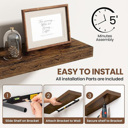 Acovy 30 Inch Floating Shelves for Wall 2 Pack, 30" Wall Shelves for Books, Storage, Decor, Wall Mounted Floating Shelf with Invisible Brackets for Kitchen, Living Room, Brown