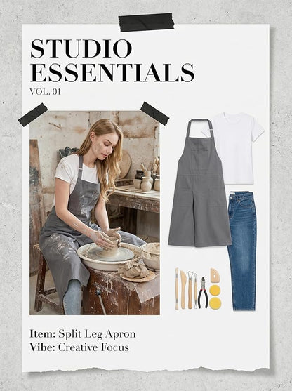 Molaxhome Split Apron with 3 Pockets,Unisex Pottery Apron with Adjustable Strap for Kitchen Ceramics