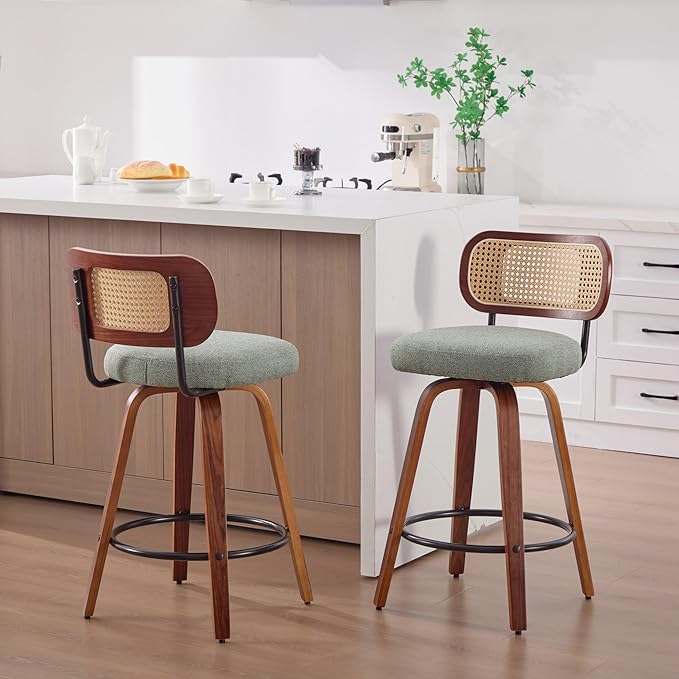 Modern Dining Chair Mid-Century Counter Height Bar Stools with Upholstered Seat, Sturdy Stable Dining Chairs for Kitchen Island, Counter, Bar or Dining Room Furniture,Green-Foam-setof2