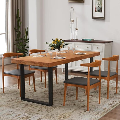 Stylish Modern Minimalist Solid Wood Dining Table with Sturdy Metal Base – Easy Assembly, Versatile Design for Dining Rooms, Living Seats 4-6 (63 * 27.5 * 29.5)