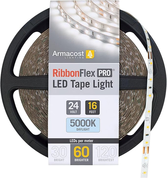 Armacost Lighting RibbonFlex Pro 24V White LED Strip Lights 60 LED/m, 5000K, 16.4 ft 165231