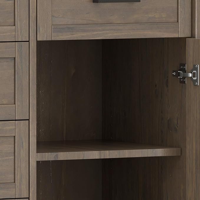 SIMPLIHOME Ela Buffet - 54 inch Wide Solid Wood 3-Door Sideboard Buffet in Smoky Brown, Transitional Storage Cabinet for Dining Room or Kitchen with Adjustable Shelves and Brushed Metal Hardware