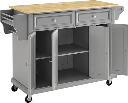 Crosley Furniture Full Size Wood Top Rolling Kitchen Island Storage Cart, Microwave Stand, Spice Rack, Gray