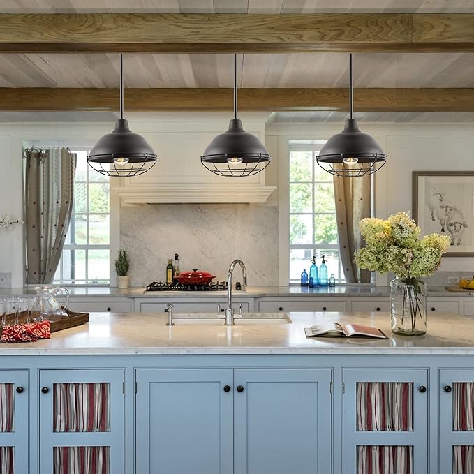 JONATHAN Y 10.38" Oil Rubbed Bronze 1-Light Industrial Farmhouse LED Pendant Light Fixture for Kitchen Island, Dining Room, Adjustable Hanging Ceiling Lamp, Iron Cage Metal Shade JYL1118A