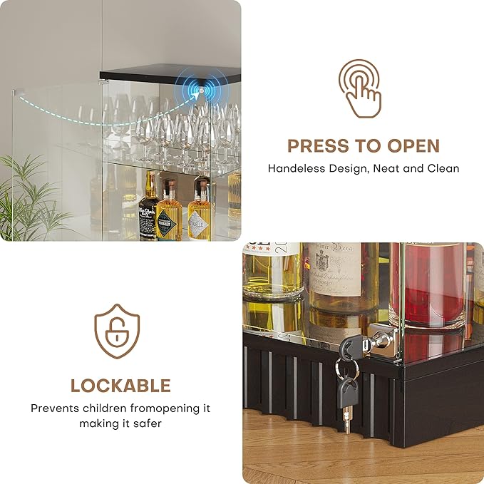 HNEBC 6-Tier Shelf with Glass Door, LED Display Case with RGB Lights& Motion Sensor, Lockable Curio Cabinet for Collectibles,Bookcase,China Cabinet-Black