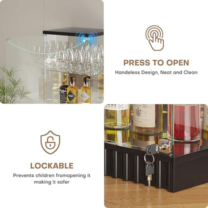 HNEBC 6-Tier Shelf with Glass Door, LED Display Case with RGB Lights& Motion Sensor, Lockable Curio Cabinet for Collectibles,Bookcase,China Cabinet-Black