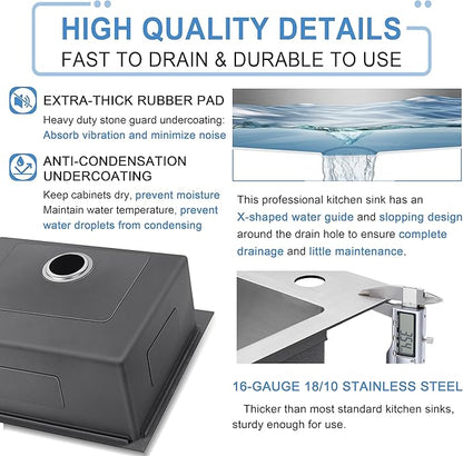 Herogo 25×22 Inch Drop In Single Bowl Kitchen Sink, Stainless Steel 10'' Deep Utility Sink for Rv Bar Outdoor Farmhouse Laundry Room