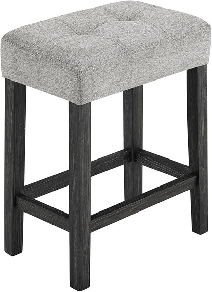 Ball & Cast 4 Piece Industrial Wooden Kitchen Island Table Chairs Sets w/Charging Station, 3pcs Upholstered Backless Counter Stools & 59" Bar-Table Built-in Electrical Outlets and 2 USB Ports,Black