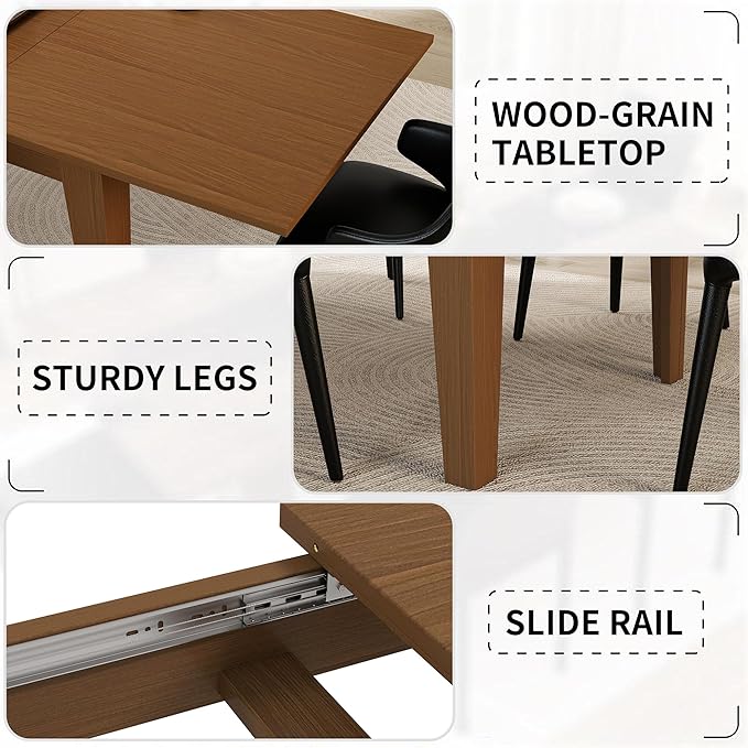 ODC 71" to 106" Extendable Dining Table, Expandable Large Kitchen Table Seats 6-10 People, Space-Saving Woodgrain Dining Room Table & Home Office Conference Desk, Teak