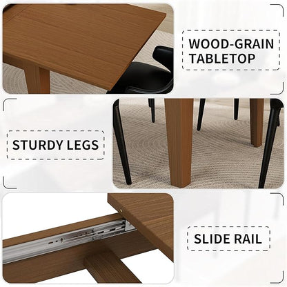 ODC 71" to 106" Extendable Dining Table, Expandable Large Kitchen Table Seats 6-10 People, Space-Saving Woodgrain Dining Room Table & Home Office Conference Desk, Teak