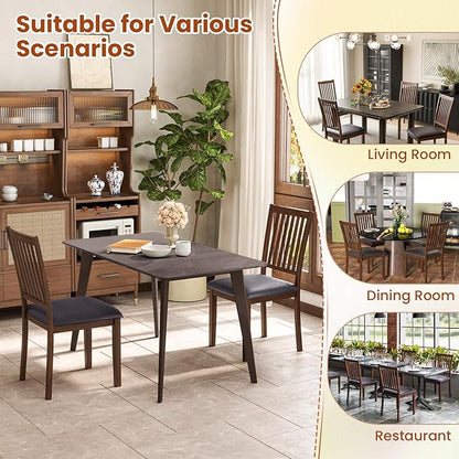 Giantex Wooden Dining Chairs Set of 4, Upholstered Kitchen Chairs w/Slat Back, Wear-Resistant PVC Leather, Rubber Wood Legs, Farmhouse Dining Side Chairs for Dining Room, Living Room, Espresso