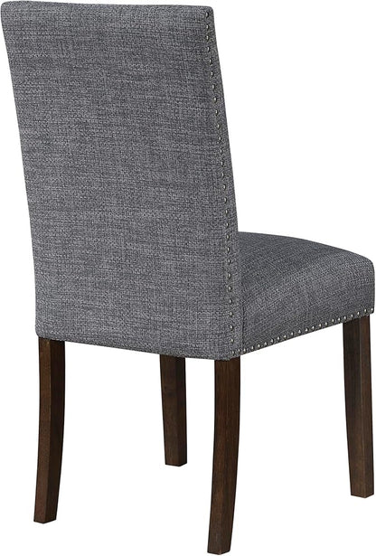 Lexicon Upholstered Dining Chairs Set of 2 - Soft Durable Fabric Armless High Back Kitchen Modern Dining Room Chairs for 2, Nailhead Trim Side, Brushed Brown Sturdy Wooden Frame, Easy Assembly, Gray