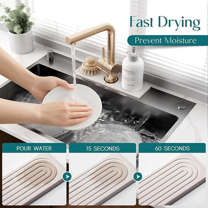 eormoe Diatomite Kitchen Faucet Mat - 14Inch Water Absorbing Stone Tray for Sink, Stone Fast-Drying Faucet Mat for Kitchen Counter Sink Accessories (Light Grey, 14'' x 3.9'')