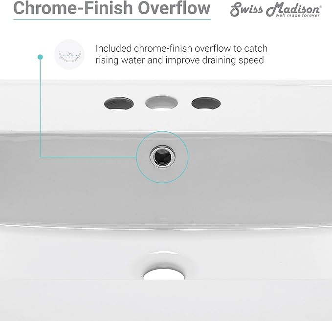 Swiss Madison Well Made Forever SM-VT328-3 Voltaire Vanity Top Sink, with 3" Centerset Faucet Holes