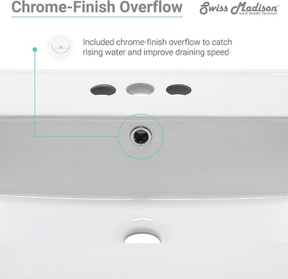 Swiss Madison Well Made Forever SM-VT328-3 Voltaire Vanity Top Sink, with 3" Centerset Faucet Holes