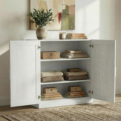 Casaphoria Adam Sideboard Buffet Cabinet with Storage, Sideboard Cabinet with Rattan Doors & Adjustable Shelves, 31" W x 36" H Coffee Bar for Entryway Kitchen Living Room, White