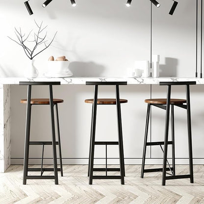 3-Piece Counter Height Bar Stool Set - Armless Back Stools for Kitchen Island (Walnut Brown + MDF + Modern)