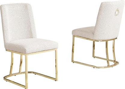 Modern Chairs Set of 2, Chrome Side Chairs & Counter Stools with Ring Pull Back, Luxury Upholstered Chairs for Kitchen Island, Dining Room & Home Bar (Boucle, Cream/Gold, Side Chair)