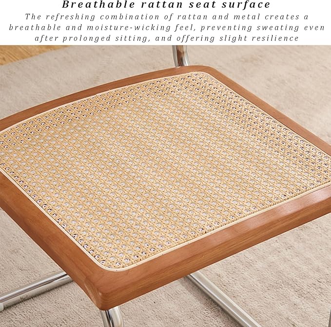 2/4 Pack Faux Leather Dining Chairs, Mid-Century Modern Kitchen Side Chairs with Rattan Back and Non-Slip Metal Legs, Upholstered Armless Chair for Dining Kitchen Island(Set of 2, Walnut A)
