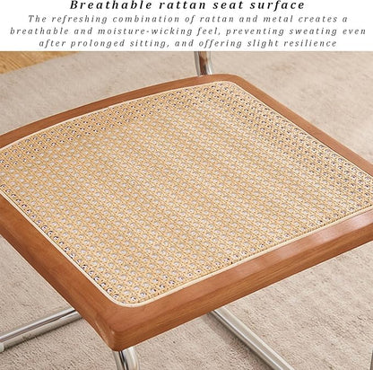 2/4 Pack Faux Leather Dining Chairs, Mid-Century Modern Kitchen Side Chairs with Rattan Back and Non-Slip Metal Legs, Upholstered Armless Chair for Dining Kitchen Island(Set of 2, Walnut A)