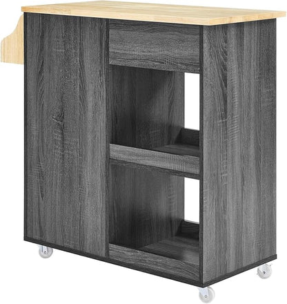 Modway Culinary Rolling Kitchen Cart with Storage in Charcoal Natural - 3 Tiers Kitchen Island on Wheels with Spice Rack, Functional as a Coffee Station, Bar Cabinet or Butcher Block Island