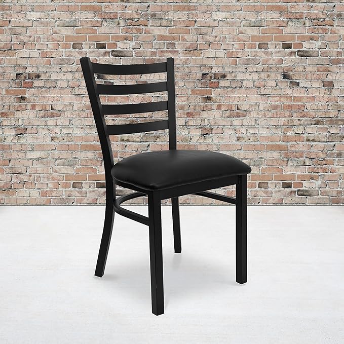 Flash Furniture Hercules Series Commercial Ladder Back Restaurant Chairs, Modern Lightweight Metal Dining Chairs with Padded Seats, Set of 2, Black