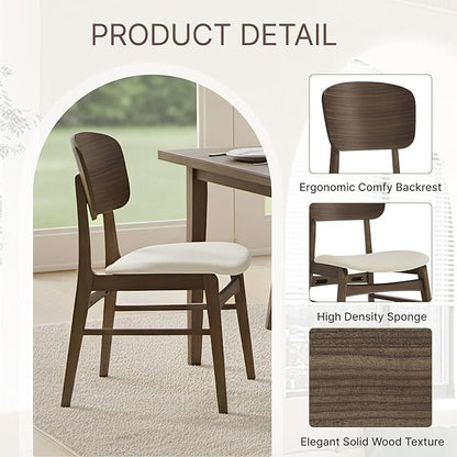 KISLOT Wooden Dining Chairs Set of 4, Upholstered Modern Dining Room Chairs, Mid Century Oak Kitchen Chairs with Ergonomic Wood Backrest for Farmhouse, Restaurant, Café (Cream Fabric & Walnut Color)