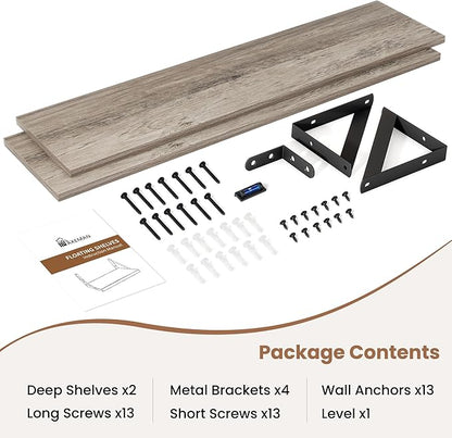 Axeman 40 Inch Floating Shelves | 8 Inch Deep Grey Wall Shelves Set of 2 | 39.4" W x 8" D Rustic Grey Wood Shelves for Bathroom Kitchen Living Room