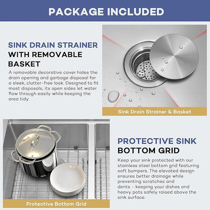 LQS Stainless Steel Sink Double Bowl, 31 Inch Kitchen Sink Undermount, Undermount/Drop In Installation Kitchen Sink 31x18, X-Shaped Drain Line for Quick & Fast Drainage