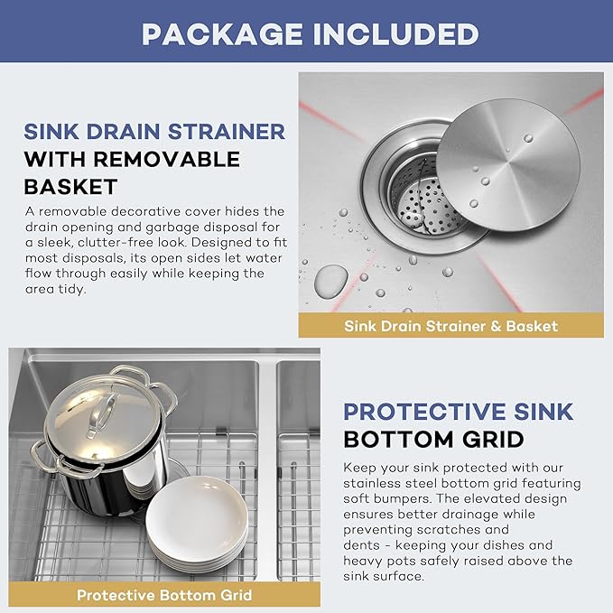 LQS 30 Inch Kitchen Sink Stainless Steel, Undermount Double Bowl Kitchen Sink, 50/50 Stainless Steel 16 Gauge Top-Grade with Fordable Roll-Up Drying Rack, Built-In Accessories and X-Shaped Drain Line