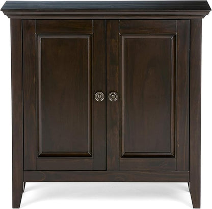 SIMPLIHOME Amherst 32-inch Wide Solid Wood Transitional-Style Low Storage Cabinet in Hickory Brown for Living Room, Entryway, or Dining Area with Adjustable Shelves