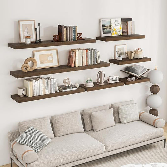 RICHFOCUS 55Inch Floating Shelves for Wall 2 Pack Shelves for Bedroom|Kitchen|Bathroom Wall Mounted Rustic Wood Floating Shelf with Invisible Brackets for Books|Storage|Decor, Walnut