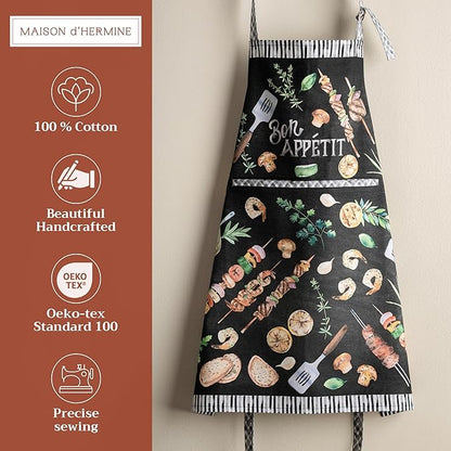 Maison d' Hermine 100% Cotton Apron for women with Pocket Kitchen Chef Apron for Men Cooking Mothers Day Gifts