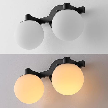 JONATHAN Y 15.25" Black/White Modern Globe LED Vanity Wall Sconce Light, White Frosted Glass Shade, Mid-Century Art Deco Wall Lamp for Bathroom, Kitchen, Hallway (JYL3541B)