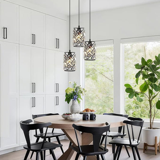 Pendant Lights Kitchen Island, Black Crystal Chandelier Pendant Lighting 3 Light, Adjustable Modern Kitchen Island Lights Ceiling Hanging Cluster Pendant Light Fixture for Dining Room Entryway Foyer