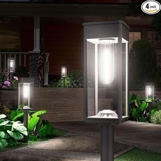 NEWMESSI Solar Pathway Lights for Outside,4 Pack Garden Light Outdoor Waterproof IP65, Bright Pathway Lights Powered Classic Square Design for Walkway/Driveway (Cool White)