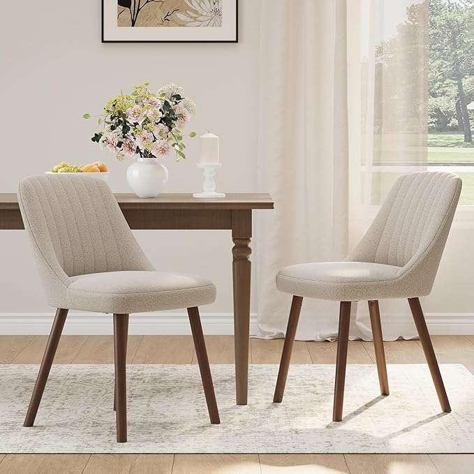 MALOL Upholstered Dining Chairs Set of 2, Modern Fabric Kitchen Chairs with Back, Wood Legs for Kitchen Dining Room Restaurant, Camel