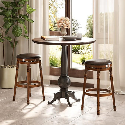 Giantex Swivel Bar Stools Set of 2, 29" Bar Height Bar Stools w/Faux Leather Padded Seat, Footrests, Solid Wooden Frame, Farmhouse Backless Barstools for Kitchen Island, Pub, Dining Room, Cafe