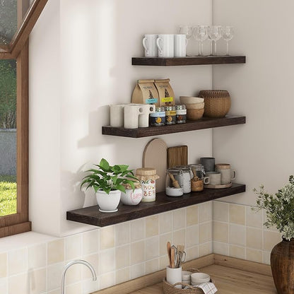 Axeman Floating Shelves for Wall, Rustic Elm Wood 48'' x 8" Deep Wall Shelf with Invisible Bracket, Large Long Wall Mounted Storage Shelves for Living Room, Bedroom, Kitchen, Bathroom Decor, Walnut